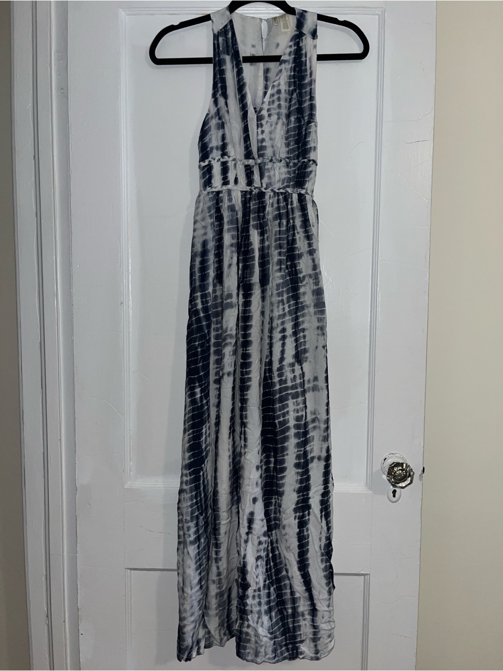 Tie-Dye Maxi Dress in Blue and White - Sleeveless V-Neck